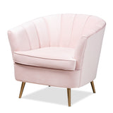 Baxton Studio Emeline Glam and Luxe Light Pink Velvet Fabric Upholstered Brushed Gold Finished Accent Chair