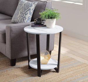 Taurus Industrial Accent Table White Printed Faux Marble & Black Finish 97902-ACME