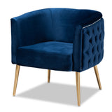 MarcelleGlam and Luxe Velvet Fabric Upholstered Brushed Gol Finished Accent Chair