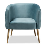 Baxton Studio Marcelle Glam and Luxe Light Blue Velvet Fabric Upholstered Brushed Gold Finished Accent Chair