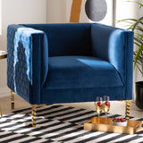 Baxton Studio Seraphin Glam and Luxe Navy Blue Velvet Fabric Upholstered Gold Finished Armchair