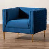 Baxton Studio Seraphin Glam and Luxe Navy Blue Velvet Fabric Upholstered Gold Finished Armchair