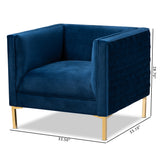 Baxton Studio Seraphin Glam and Luxe Navy Blue Velvet Fabric Upholstered Gold Finished Armchair