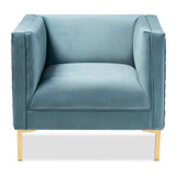 Baxton Studio Seraphin Glam and Luxe Light Blue Velvet Fabric Upholstered Gold Finished Armchair