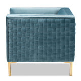 Baxton Studio Seraphin Glam and Luxe Light Blue Velvet Fabric Upholstered Gold Finished Armchair