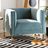 Baxton Studio Seraphin Glam and Luxe Light Blue Velvet Fabric Upholstered Gold Finished Armchair