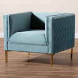 Baxton Studio Seraphin Glam and Luxe Light Blue Velvet Fabric Upholstered Gold Finished Armchair