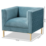 Baxton Studio Seraphin Glam and Luxe Light Blue Velvet Fabric Upholstered Gold Finished Armchair