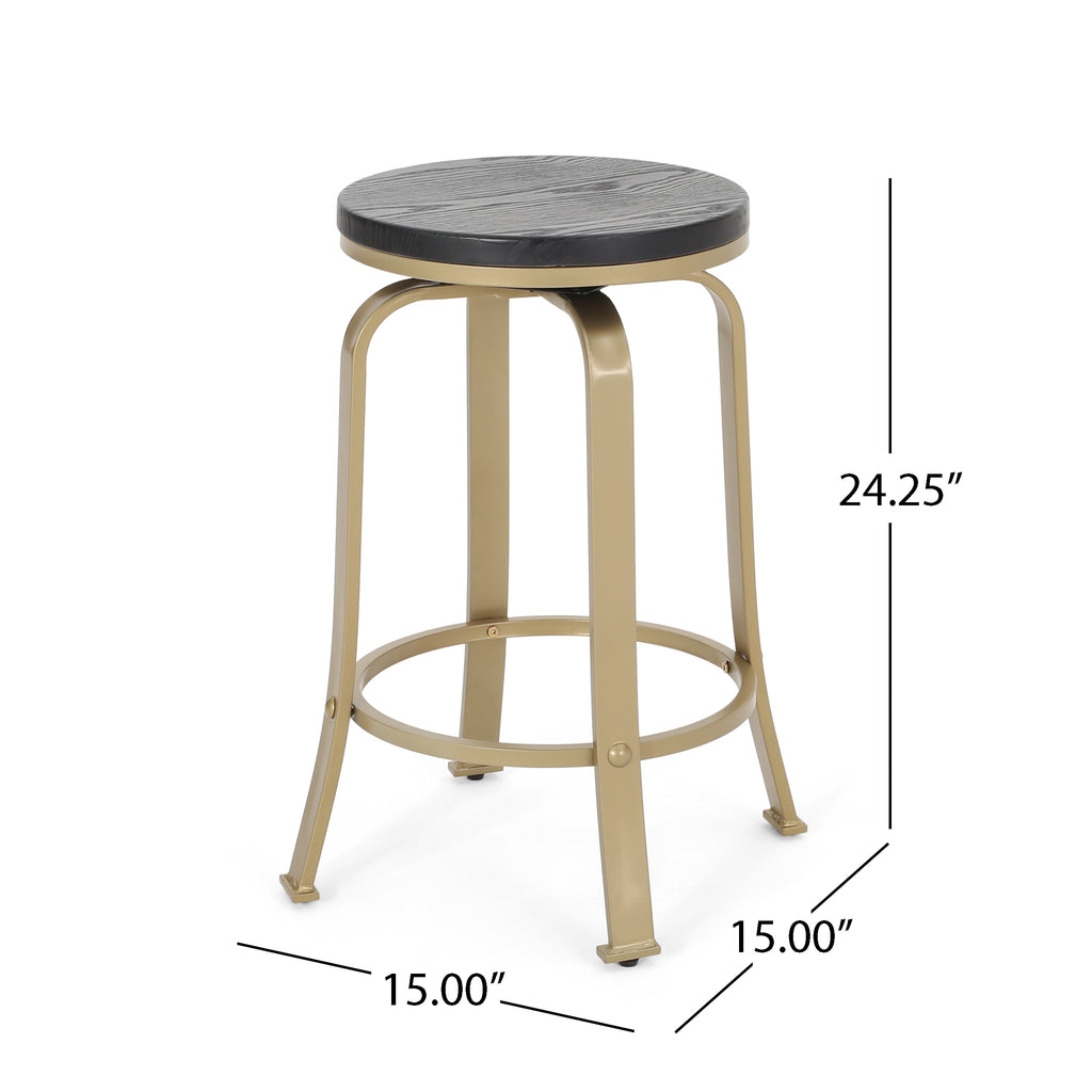 Noble House Skyla Modern Industrial Swiveling Counter Stool (Set of 2), Black and Brass