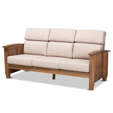 Charlotte Modern Classic Mission Style Taupe Fabric Upholstered Walnut Brown Finished Wood 3-Seater Sofa