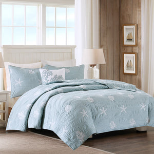 Harbor House Seaside Coastal| 100% Cotton Percale Coverlet Set W/ Embroidery HH13-1548