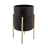 Sagebrook Home Contemporary Set of 2 -  Diamond Planter On Metal Tand, Blk/gld 12629-22 Black Iron