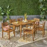 Midvale Patio Dining Set, 71" 6-Seater, Oval Table, Acacia Wood with Teak Finish Noble House
