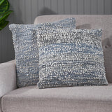 Buckley Modern Handcrafted Fabric Throw Pillow, Blue and White Noble House