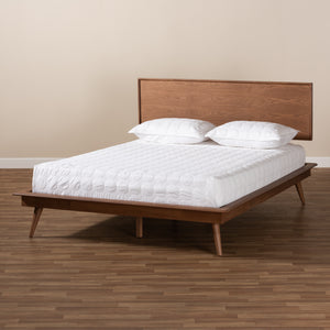 Baxton Studio Karine Mid-Century Modern Walnut Brown Finished Wood Queen Size Platform Bed