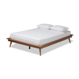 Karine Mid-Century Modern Walnut Brown Finished Wood Queen Size Platform Bed Frame