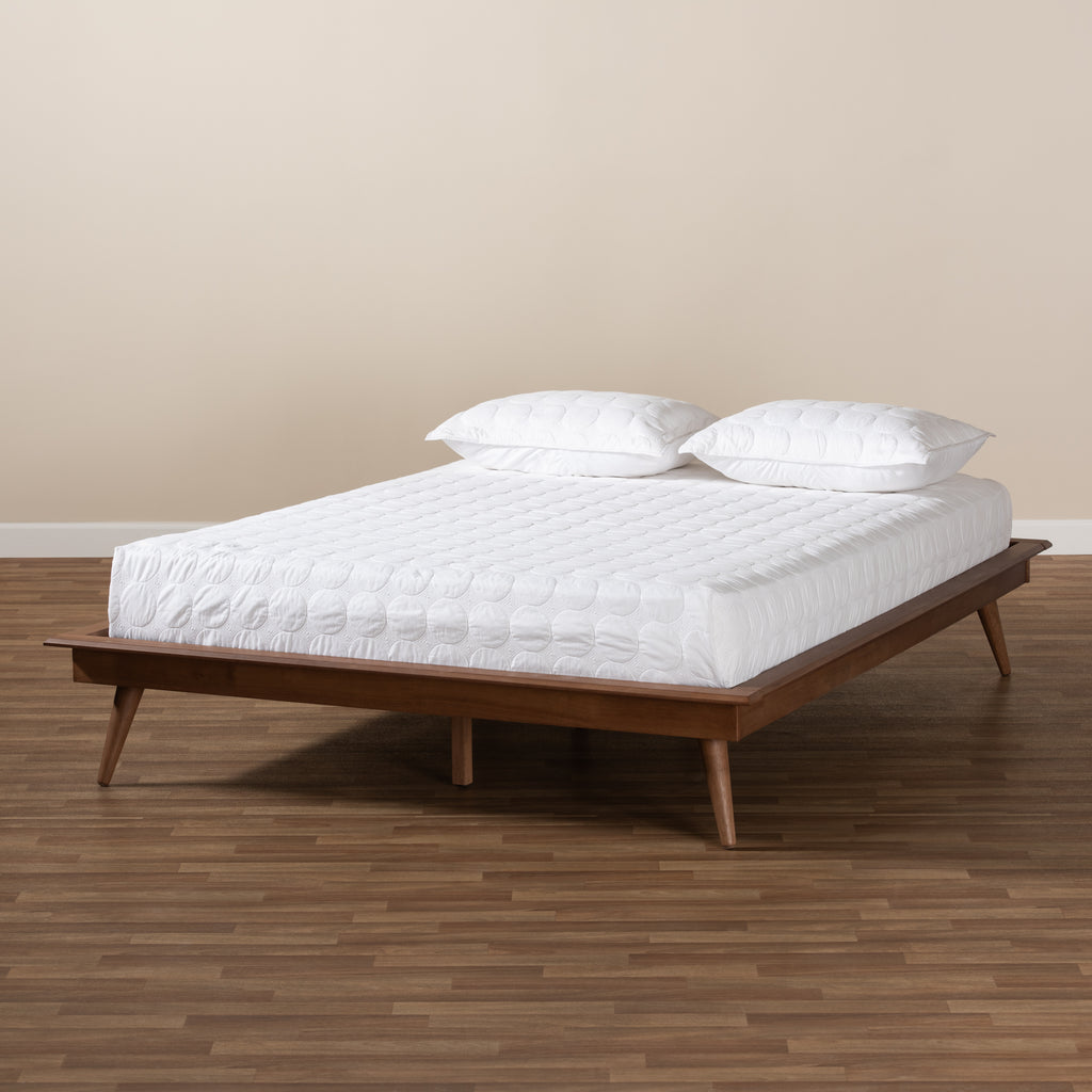 Baxton Studio Karine Mid-Century Modern Walnut Brown Finished Wood Queen Size Platform Bed Frame