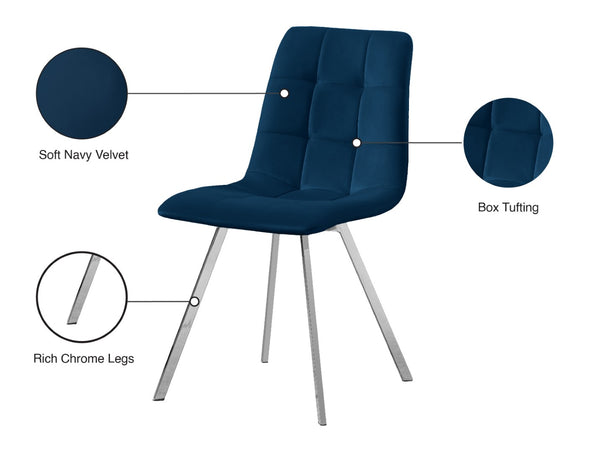 Annie Velvet / Engineered Wood / Metal / Foam Contemporary Navy Velvet Dining Chair - 17.75" W x 22" D x 33.25" H