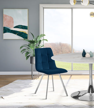 Annie Velvet / Engineered Wood / Metal / Foam Contemporary Navy Velvet Dining Chair - 17.75" W x 22" D x 33.25" H