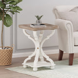 Noble House Bevier French Country Accent Table with Square Top, Natural and Distressed White