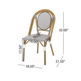 Noble House Remi Outdoor French Bistro Chairs (Set of 4), Gray, White, and Bamboo Finish