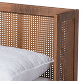 Baxton Studio Rina Mid-Century Modern Ash Wanut Finished Wood and Synthetic Rattan Queen Size Platform Bed with Wrap-Around Headboard