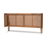 Baxton Studio Rina Mid-Century Modern Ash Wanut Finished Wood and Synthetic Rattan Queen Size Wrap-Around Headboard