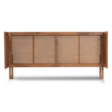 Baxton Studio Rina Mid-Century Modern Ash Wanut Finished Wood and Synthetic Rattan Queen Size Wrap-Around Headboard