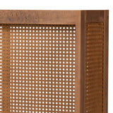 Baxton Studio Rina Mid-Century Modern Ash Wanut Finished Wood and Synthetic Rattan Queen Size Wrap-Around Headboard