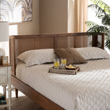 Baxton Studio Rina Mid-Century Modern Ash Wanut Finished Wood and Synthetic Rattan Queen Size Wrap-Around Headboard