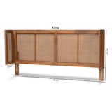 Baxton Studio Rina Mid-Century Modern Ash Wanut Finished Wood and Synthetic Rattan Queen Size Wrap-Around Headboard