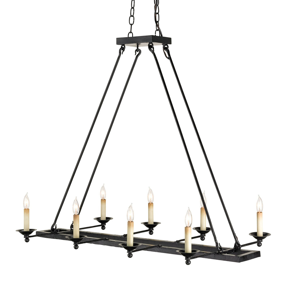 Houndslow Elegant Rectangular Chandelier in Satin Black - 8-Light Wrought Iron Fixture for Homes