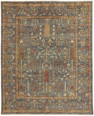 Carrington Traditional Oushak Rug, Flora/Fauna, Blue/Rust, 9ft-6in x 13ft-6in Area Rug