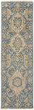Carrington Traditional Oushak Rug, Geometric Floral, Warm Blue, 2ft-6in x 8ft, Runner