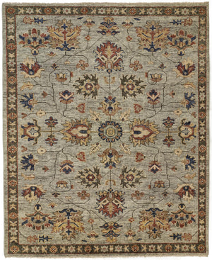 Carrington Traditional Oushak Area Rug, Geo Floral, Gray/Gold, 9ft-6in x 13ft-6in