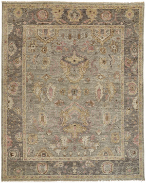 Carrington Traditional Oushak Area Rug, Geo Floral, Gray/Pink, 9ft-6in x 13ft-6in