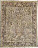 Carrington Traditional Oushak Area Rug, Geo Floral, Gray/Pink, 9ft-6in x 13ft-6in