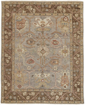 Carrington Traditional Oushak Rug, Geometric Floral, Gray/Brown, 9ft-6in x 13ft-6in