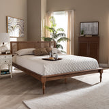 Baxton Studio Romy Vintage French Inspired Ash Wanut Finished Wood and Synthetic Rattan King Size Platform Bed