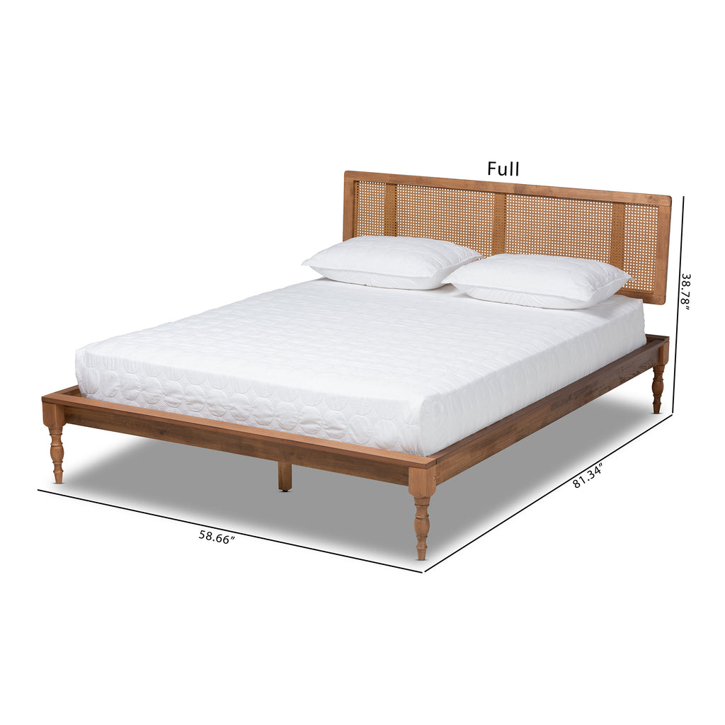 Baxton Studio Romy Vintage French Inspired Ash Wanut Finished Wood and Synthetic Rattan Queen Size Platform Bed