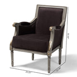 Baxton Studio Georgette Classic and Traditional French Inspired Brown Velvet Upholstered Grey Finished Armchair with Goldleaf Detailing 