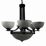 Sequoia Collection 9-Light Dark Brown Hanging Chandelier with Frosted Alabaster Glass Shade