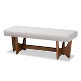 Theo Mid-Century Modern Fabric Upholstered Walnut Finished Bench