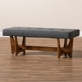 Baxton Studio Theo Mid-Century Modern Dark Grey Fabric Upholstered Walnut Finished Bench