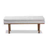 Baxton Studio Arne Mid-Century Modern Greyish Beige Fabric Upholstered Walnut Finished Bench