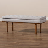 Baxton Studio Arne Mid-Century Modern Greyish Beige Fabric Upholstered Walnut Finished Bench