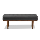 Baxton Studio Arne Mid-Century Modern Dark Grey Fabric Upholstered Walnut Finished Bench