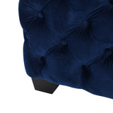 Jaymee Modern Glam Button Tufted Velvet Ottoman, Navy Blue and Dark Brown Noble House