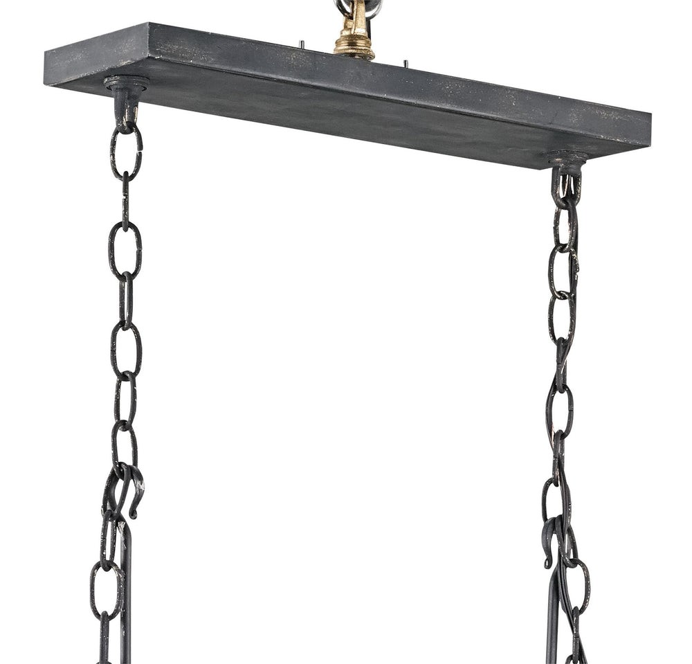 Culpepper Rustic Mid-Century Rectangular Chandelier in French Black & Gold Leaf Finish, 48" Wide