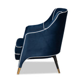 Baxton Studio Ainslie Glam and Luxe Navy Blue Velvet Fabric Upholstered Gold Finished Armchair 